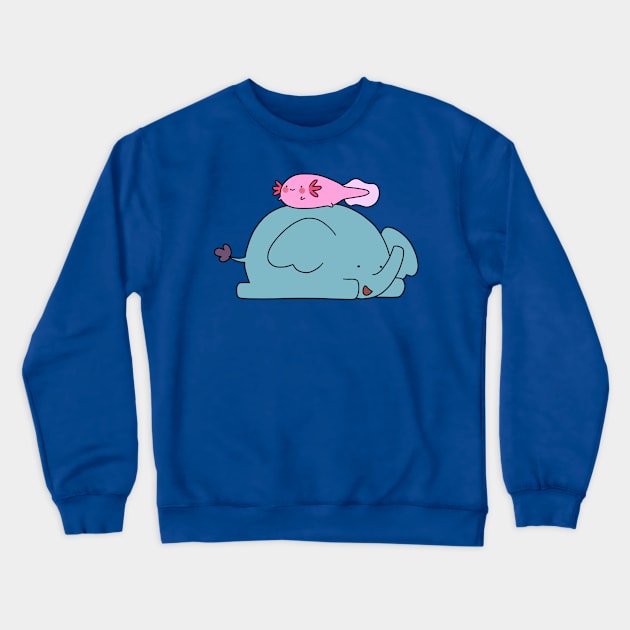 Axolotl and Elephant Crewneck Sweatshirt by saradaboru